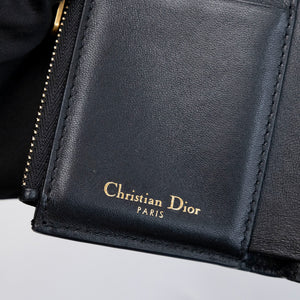 CHRISTIAN DIOR SADDLE LOTUS WALLET STONE BLACK GOATSKIN GHW