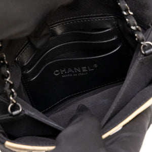 CHANEL SMALL QUILTED LAMBSKIN GROSGRAIN TWO TONE FLAP SHOULDER BAG TAN BLACK HARDWARE