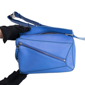 LOEWE MINI PUZZLE BUM BAG BLUE CALFSKIN SHW