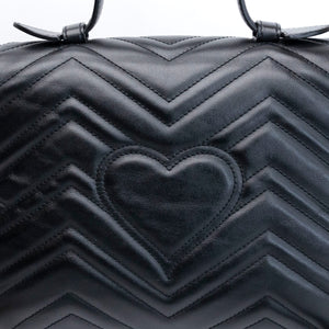 GUCCI GG MARMONT SMALL TOP HANDLE BAG BLACK CALFSKIN GHW