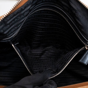 PRADA LARGE TRIANGLE LEATHER BAG CARAMEL SHW