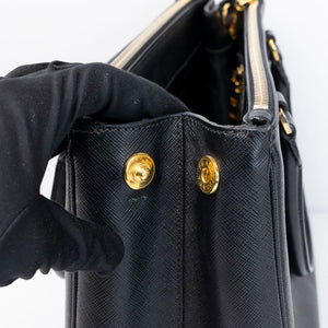 PRADA SMALL SAFFIANO LUX GALLERIA DOUBLE ZIP TOTE BAG BLACK LEATHER GHW
