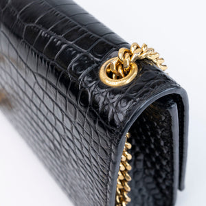 SAINT LAURENT SMALL KATE BAG WITH TASSEL CROC-EMBOSSED LEATHER BLACK GHW