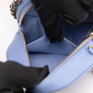 CHANEL ROUND CLUTCH BLUE LAMBSKIN LEATHER GHW