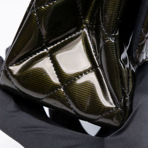 CHANEL MAXI CLASSIC DOUBLE FLAP BAG OLIVE GREEN QUILTED PATENT LEATHER SHW