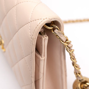 CHANEL PEARL CRUSH WALLET ON CHAIN LIGHT PINK LAMBSKIN GHW (MICROCHIP)