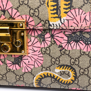 GUCCI GG SUPREME MONOGRAM BENGAL SMALL PADLOCK TOP HANDLE BAG BEIGE PINK GHW