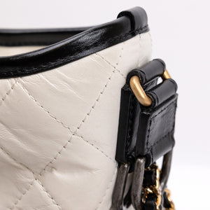CHANEL SMALL GABRIELLE HOBO BAG WHITE / BLACK CALFSKIN LEATHER GOLD / SILVER TONE / RUTHENIUM TONE
