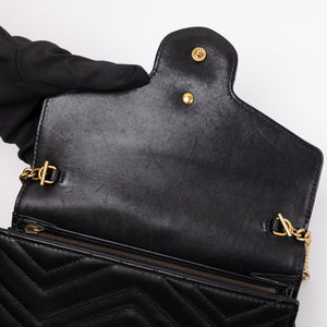 GUCCI GG MARMONT WALLET ON CHAIN BLACK GHW