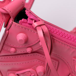 BALENCIAGA LE CAGOLE XS PINK POLISHED LAMBSKIN LEATHER PINK HARDWARE