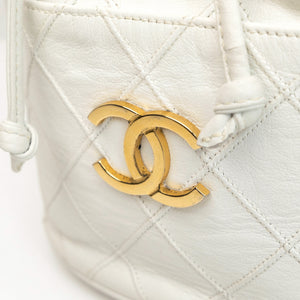 CHANEL VINTAGE MINI QUILTED CC BUCKET BAG WHITE CALFSKIN GHW
