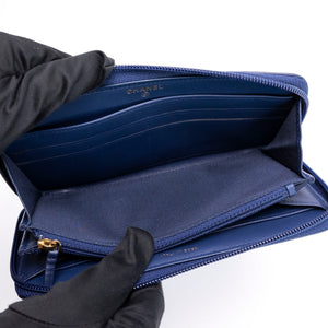 CHANEL SMALL BOY ZIP AROUND CONTINENTAL WALLET BLUE QUILTED CALFSKIN GHW