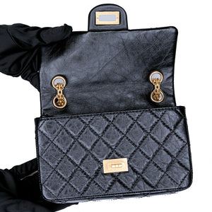 CHANEL MINI 2.55 REISSUE AGED CALFSKIN BLACK GHW