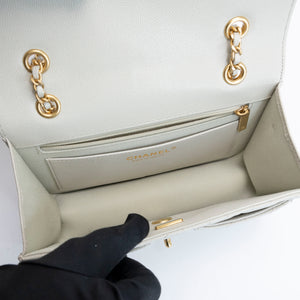 CHANEL 25B CC MINI FLAP BAG PALE SAGE GREEN CAVIAR LEATHER GHW (MICROCHIP)