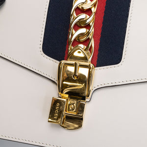 GUCCI MEDIUM SYLVIE SHOULDER BAG CALFSKIN WHITE GHW