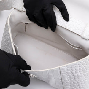 BALENCIAGA MEDIUN DOWNTOWN SHOULDER BAG EMBOSSED LEATHER WHITE SHW