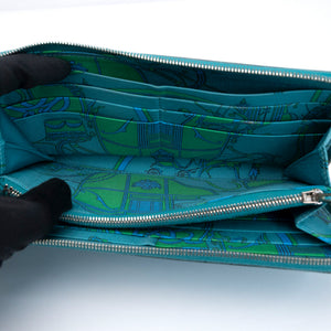 HERMES AZAP SILK IN LONG WALLET BLUE PAON EPSOM LEATHER SHW