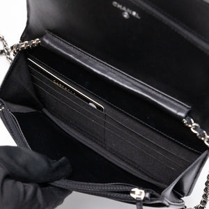 CHANEL BOY WOC WALLET ON CHAIN BLACK LAMBSKIN LEATHER SHW
