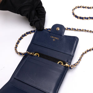 CHANEL SMALL CLASSIC FLAP WALLET BLUE CAVIAR LEATHER LGHW