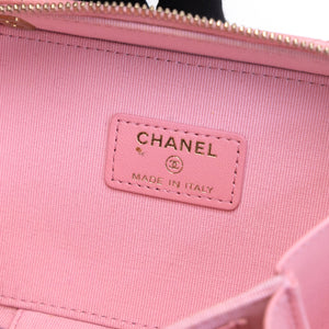 CHANEL CC CHAIN HANDLE ZIP AROUND VANITY MINI CASE PINK LAMBSKIN GHW