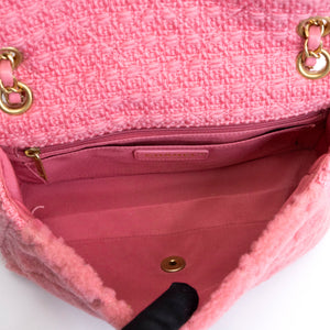 CHANEL QUILTED SHEARLING & TWEED MEDIUM FLAP BAG PINK GHW