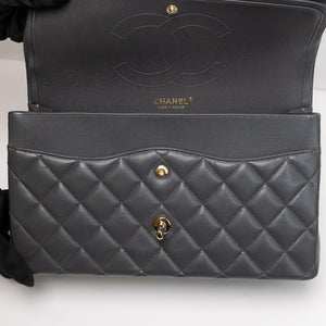 CHANEL JUMBO CLASSIC DOUBLE FLAP BAG GREY CAVIAR LEATHER SHW (MICROCHIP)