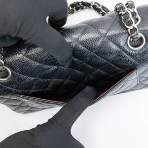 CHANEL SMALL CLASSIC DOUBLE FLAP BAG BLACK CAVIAR LEATHER SHW