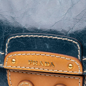 PRADA VITELLO SHINE CHAIN SHOULDER BAG BLUE GHW