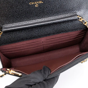 CHANEL CLASSIC WALLET ON CHAIN BAG BLACK CAVIAR GHW (MICROCHIP)