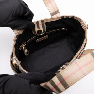 BURBERRY LOGO APPLIQUE VINTAGE CHECK E-CANVAS TOTE BAG GHW