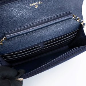 CHANEL CLASSIC WALLET ON CHAIN CAVIAR NAVY GHW (MICROCHIP)