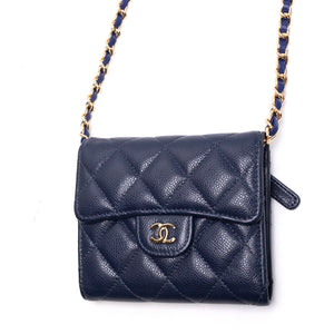 CHANEL SMALL CLASSIC FLAP WALLET BLUE CAVIAR LEATHER LGHW