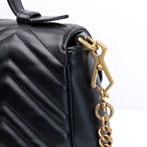 GUCCI GG MARMONT SMALL TOP HANDLE BAG BLACK CALFSKIN GHW