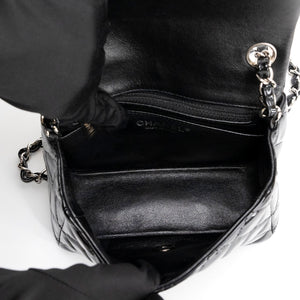 CHANEL MINI SQUARE FLAP BAG BLACK PATENT LEATHER SHW (MICROCHIP)