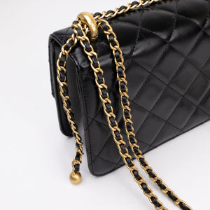 CHANEL GOLD CRUSH SMALL FLAP BAG BLACK CALFSKIN GHW (MICROCHIP)