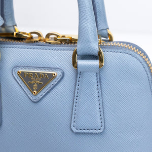 PRADA SAFFIANO LUX LEATHER MINI BAG BLUE GHW