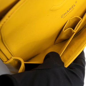 CHANEL MEDIUM CLASSIC CHEVRON DOUBLE FLAP BAG YELLOW CAVIAR SHW