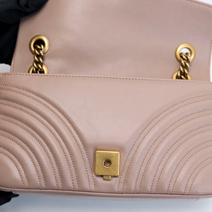GUCCI MEDIUM GG MARMONT SHOULDER BAG CALFSKIN DARK BEIGE GHW