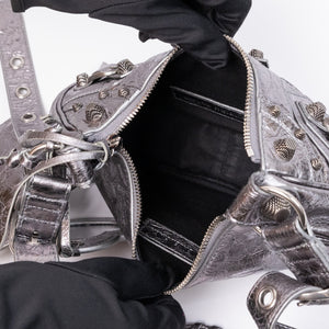 BALENCIAGA LE CAGOLE XS SHOULDER BAG ARENA CRACKED LAMBSKIN GREY SHW