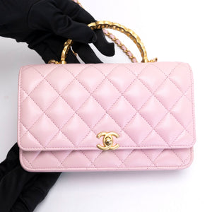 CHANEL 24S TOP HANDLE WALLET ON CHAIN PINK LAMBSKIN GHW