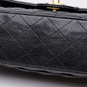 CHANEL MEDIUM CLASSIC DOUBLE FLAP BAG BLACK CAVIAR LEATHER GHW (MICROCHIP)