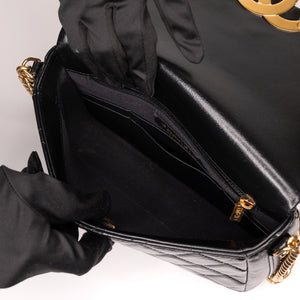 CHANEL GIANT CC LOGO FLAP BAG LAMBSKIN BLACK GHW (MICROCHIP)
