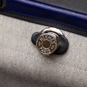 HERMES HERBAG 31 ZIP BAG TOLIE H BERLINE CANVAS / VACHE HUNTER BLUE ENCRE / BLACK SHW STAMP C