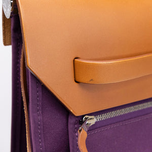 HERMES HERBAG 39 ZIP BAG HUNTER / CANVAS PURPLE SHW STAMP SQUARE O
