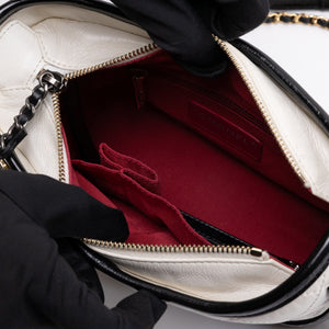 CHANEL SMALL GABRIELLE HOBO BAG WHITE / BLACK CALFSKIN LEATHER GOLD / SILVER TONE / RUTHENIUM TONE