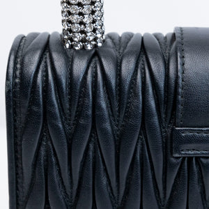 MIUMIU CRYSTAL MATELASSE LEATHER TOP HANDLE BAG BLACK SHW