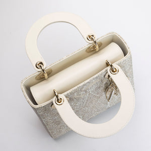 CHRISTIAN DIOR AROUND THE WORLD SMALL MY ABCDIOR LADY DIOR TOTE BAG WHITE GOLD CALFSKIN GHW