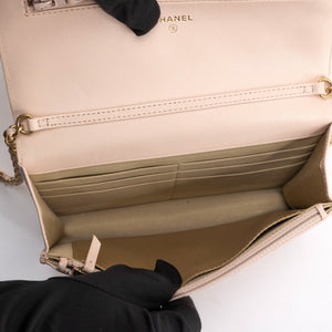 CHANEL PEARL CRUSH WALLET ON CHAIN LIGHT PINK LAMBSKIN GHW (MICROCHIP)