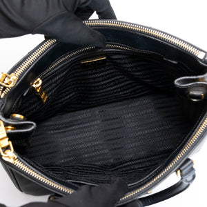 PRADA SMALL SAFFIANO LUX GALLERIA DOUBLE ZIP TOTE BAG BLACK LEATHER GHW