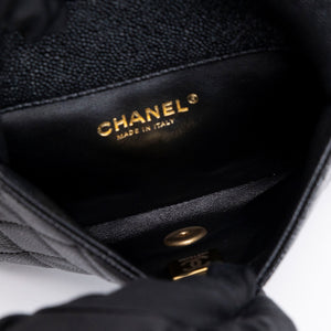 CHANEL 22S SHINY CAVIAR PICK ME UP FLAP BELT BAG BLACK CALFSKIN GHW
